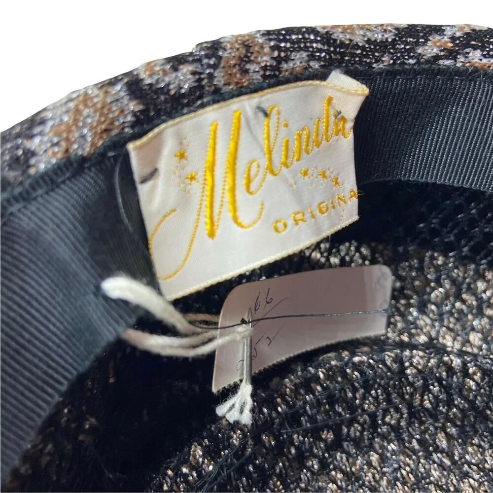 Turban Style Chapeau Hat Vintage 60s Melinda Womens Black Gold Fitted Size 6 1/2 - Picture 8 of 15